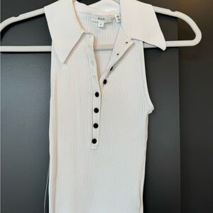 ALC Cream Ribbed Sleeveless Polo Tank